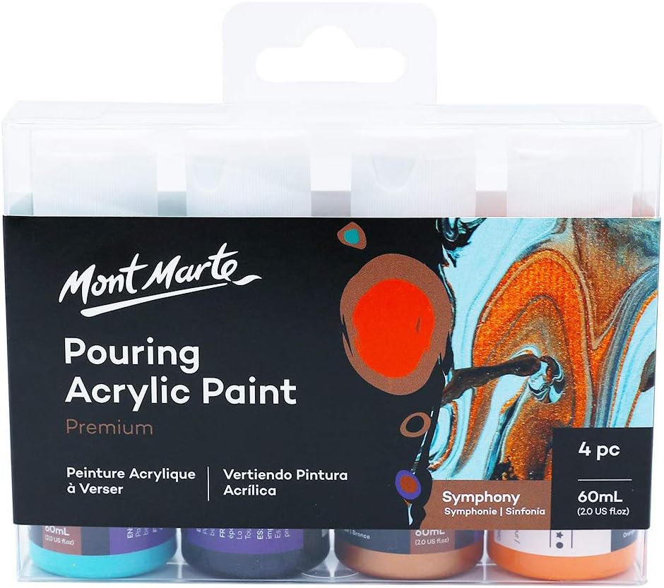 MONT MARTE Premium Pouring Acrylic Paint, Symphony, 4pc Set, 2oz (60ml) Bottles, Pre-Mixed Acrylic Paint, Suitable for a Variety of Surfaces Including