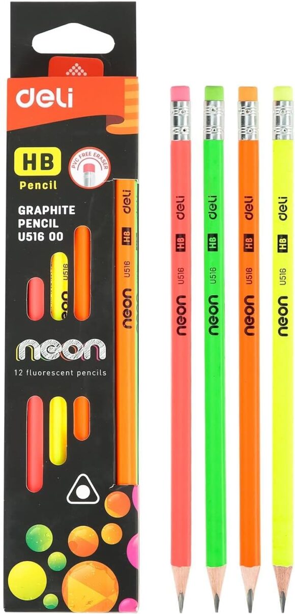 Deli neon fluroscent hb graphite pencil pack of 12