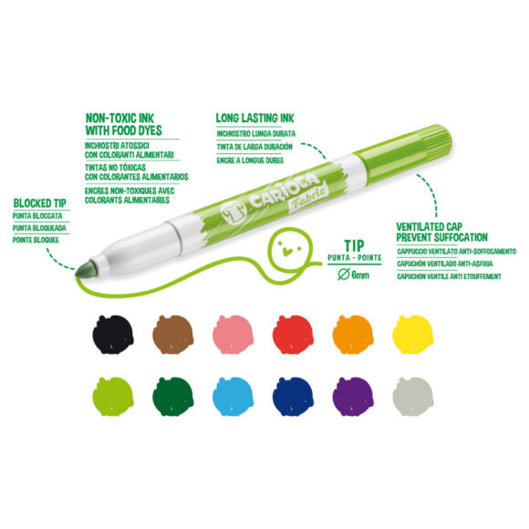 ⁦Carioca FABRIC FELT TIP PENS MAXI TIP pack of 12⁩ - الصورة ⁦3⁩