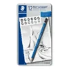 Metal case containing 6 drawing pencils in assorted degrees