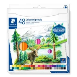 Cardboard box containing 48 coloured pencils in assorted colours