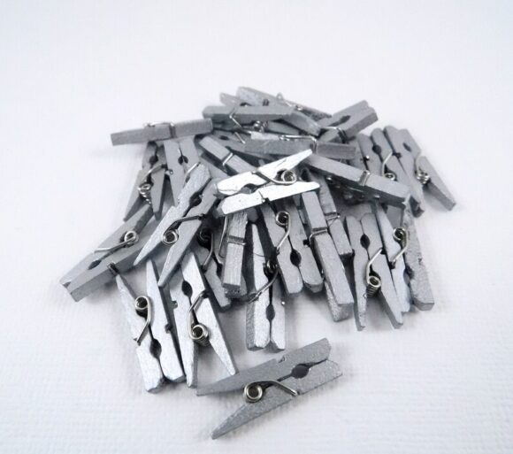 Wood Clip Clothespins Medium - Silver