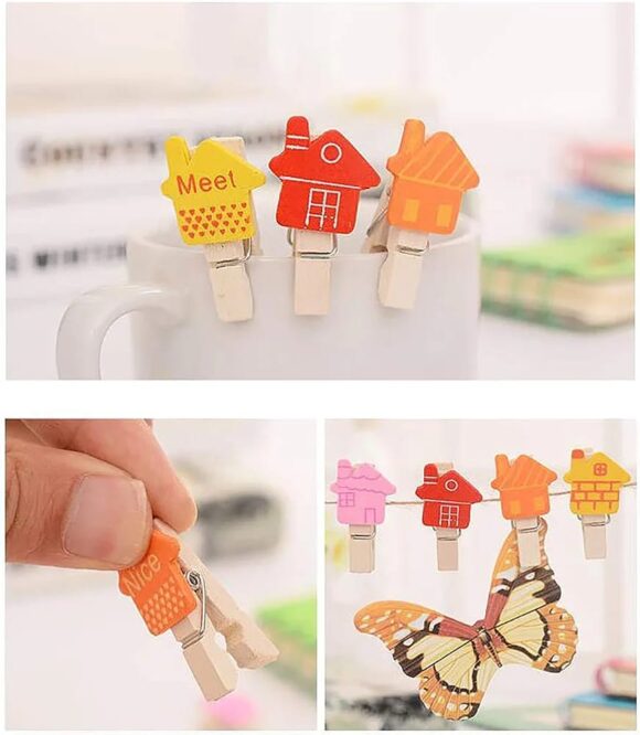 ⁦Wooden Photo  Clips- HOME⁩ - الصورة ⁦2⁩
